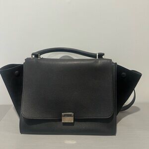 Celine Calfskin Suede Small Trapeze Black